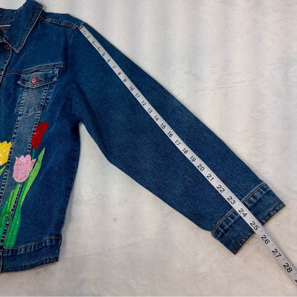 Quacker Factory Sz XL Denim Jean Funky Art-to-Wear Tulip Floral Blazer Jacket - Picture 9 of 12